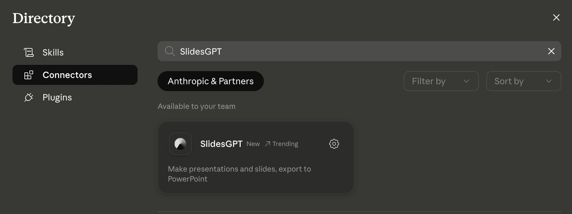 Search for SlidesGPT and click Connect.